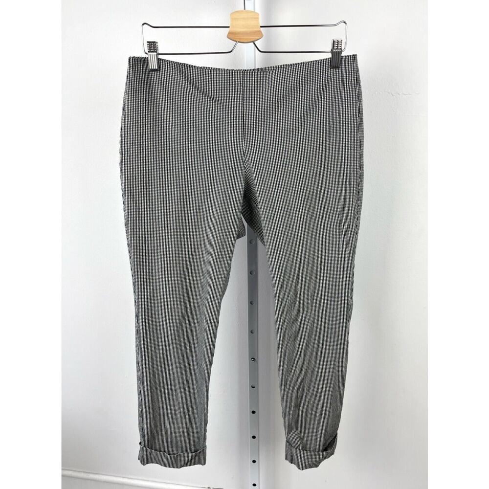 J. JILL 12 Premium Bi-Stretch Gingham Check Crop Pants Pull On Cuff Black White